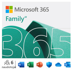  Programmatūra Microsoft 365 Family 6GQ-00092 ESD, 1-6 PCs/Macs user(s), Subscription, License term 1 year(s), All Languages, Premium Office Apps, 6 TB OneDrive cloud storage