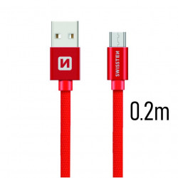 Swissten Textile Quick Charge Universal Micro USB Data and Charging Cable 0.2m Red