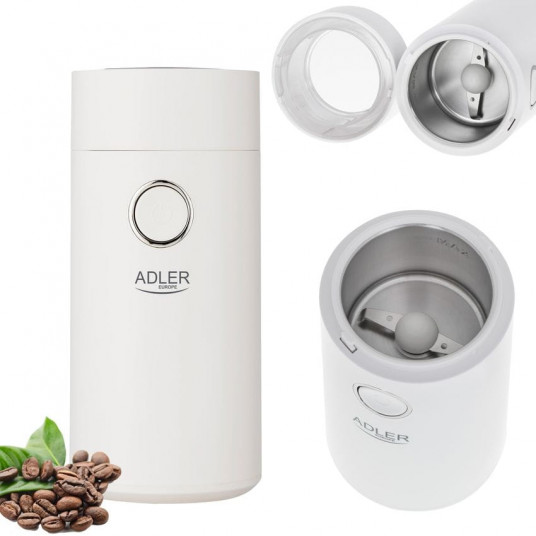 Adler Coffee grinder AD4446wg 150 W, Coffee beans capacity 75 g, Lid safety switch, White