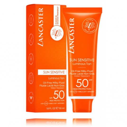 Lancaster Sun Sensitive Oil-Free Milky Fluid SPF50 aizsargfluids no saules sejai, 50 ml