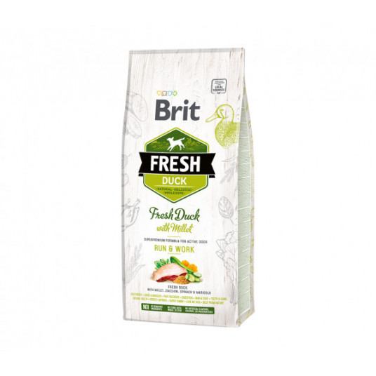 Brit Fresh Duck with Millet Active Run&Work sausā barība suņiem 2,5 kg