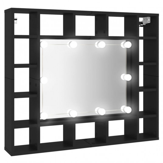 Skapītis ar LED un spoguli, melns, 91x15x76,5 cm
