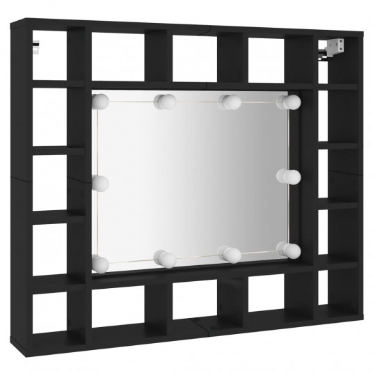 Skapītis ar LED un spoguli, melns, 91x15x76,5 cm