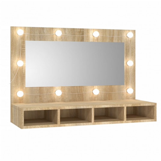 Spoguļskapītis ar LED, ozolkoka krāsa, 90x31,5x62 cm