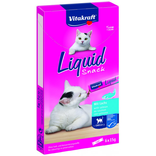 Liquid Snack kaķu barības piedeva - gardumi ar lasi un Omega 3 6x15 g