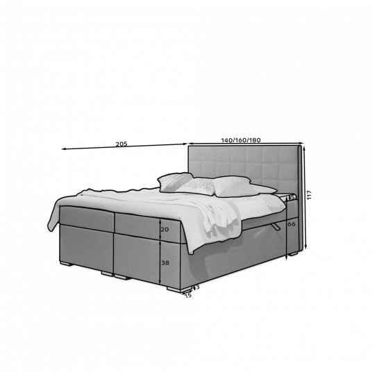 Kontinentālā gulta ar gultas kasti Alice 160X200, melna, audums Soft 11