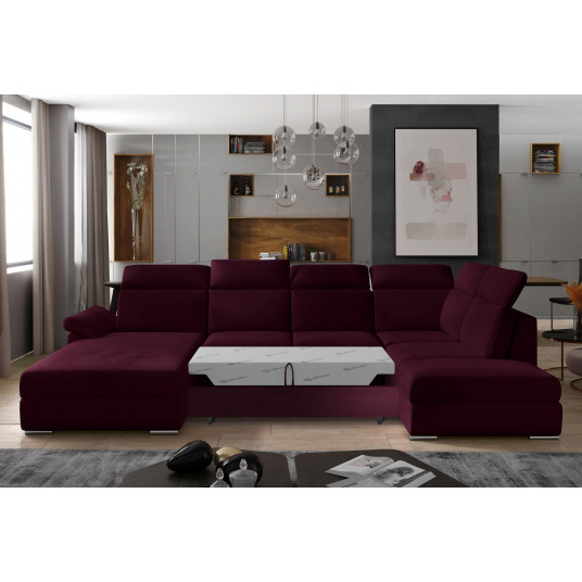 Stūra dīvāns Evanell ar gultas kasti, audums Paklājiņš Velvet 68