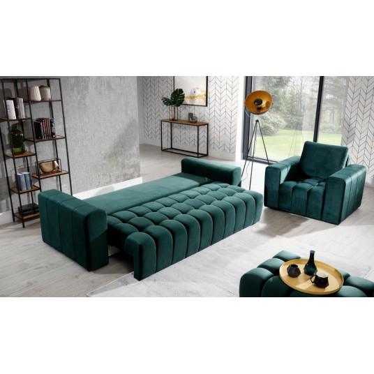 Dīvāns-gulta Lazaro ar gultas veļas kasti zaļa, Monolith 76