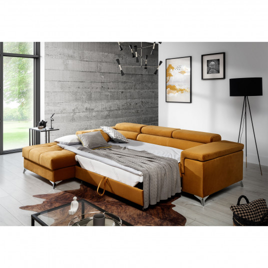 Ricardo stūra dīvāns ar gultas veļas kasti, audums Monolith 48