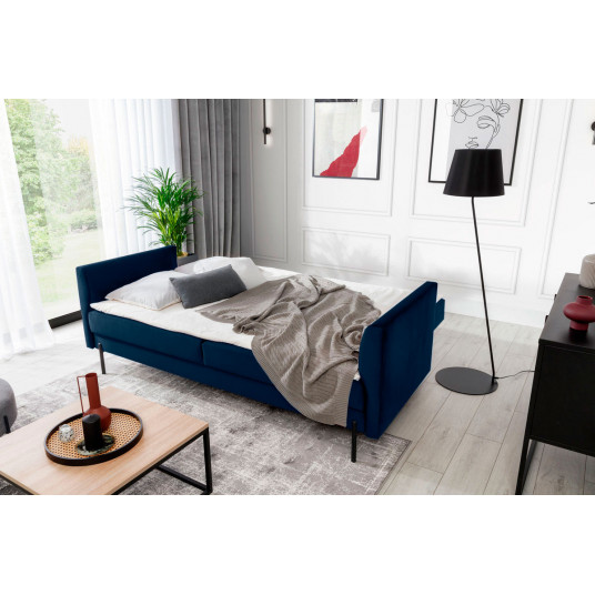 Dīvāns-gulta Revi ar gultas kasti zilā krāsā, Velvetmat 40