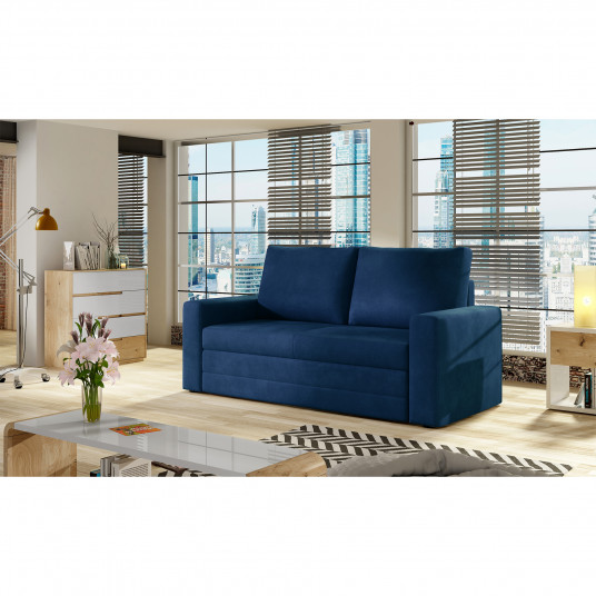 Dīvāns-gulta Wave ar gultas kasti zilā krāsā, Kronos 09