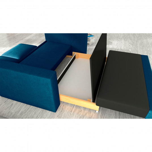Dīvāns-gulta Wave ar gultas kasti zilā krāsā, Kronos 09