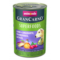 GranCarno Superfoods konservi suņiem ar jēra, amaranta, dzērveņu un laša eļļu 400 g