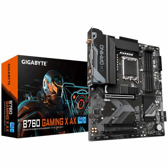 Gigabyte B760 GAMING X AX 1.1 M/B Procesoru saime Intel, Procesora ligzda LGA1700, DDR5 DIMM, Atmiņas sloti 4, Atbalstītie cietā diska interfeisi SATA, M.2, SATA savienotāju skaits 4, Chipset Intel B760 Express, ATX