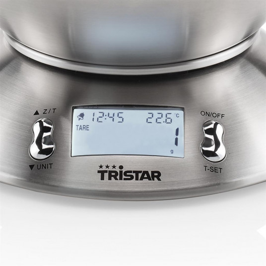 Tristar Virtuves svari KW-2436 Maksimālais svars (capacity) 5 kg, Gradācija 1 g, Displeja tips LCD, Metāla tērauds