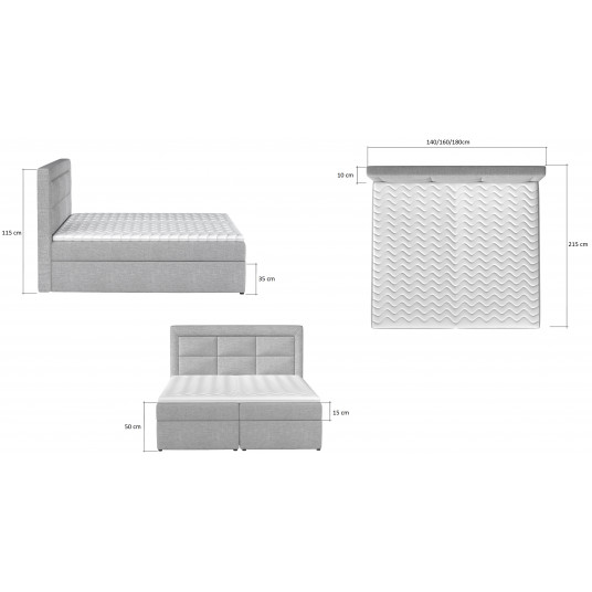Kontinentālā gulta ar gultas kasti Vivre 160x200, pelēka, audums Dora 63