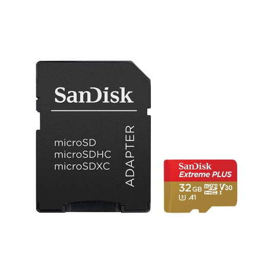 Atmiņas karte SANDISK Extreme Plus microSDHC 32GB + SD adapteris + Rescue pr