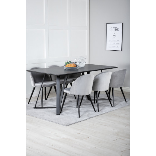 Ēdamistabas komplekts Marina - galds (melns) + 6 krēsli (pelēks)