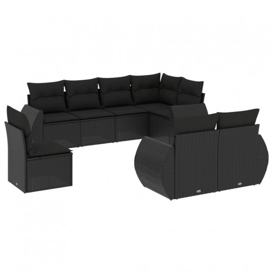 Dīvānu komplekts ar spilveniem, 8 gab., melns, polirotangpalma
