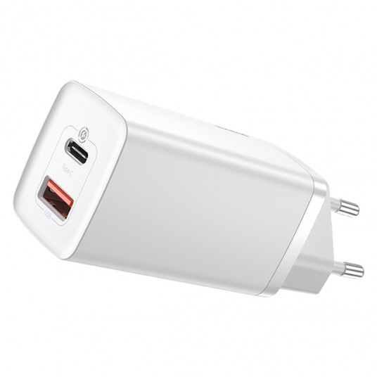 Baseus GaN2 Lite ātrais ceļojumu lādētājs USB+C 65W EU (balts)