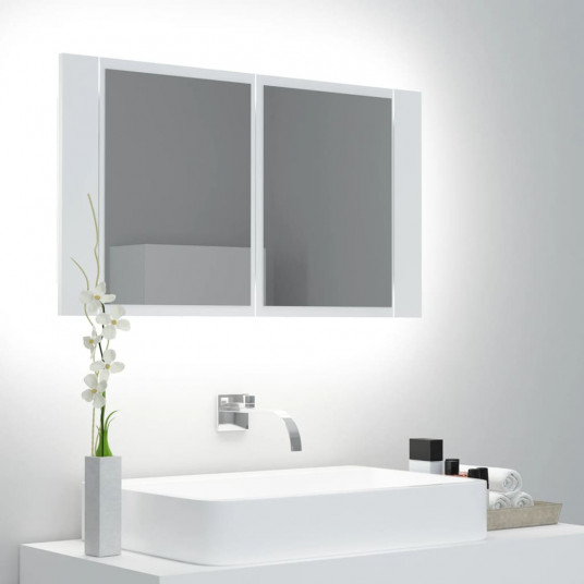Vannasistabas spoguļskapītis ar LED, balts, 80x12x45 cm