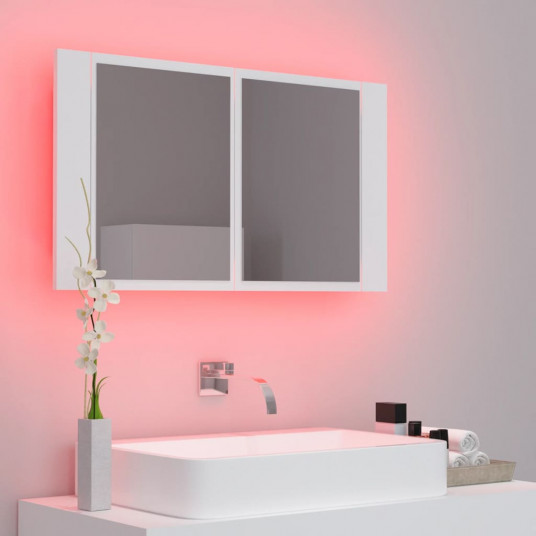 Vannasistabas spoguļskapītis ar LED, balts, 80x12x45 cm