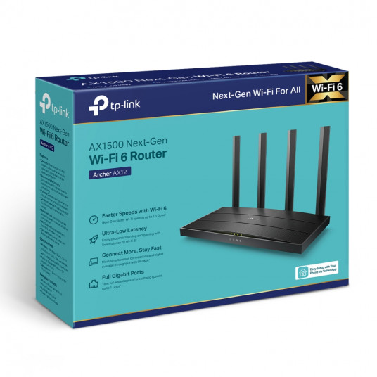 TP-LINK Wi-Fi 6 Router Archer AX12 802.11ax, 300+1201 Mbit/s, 10/100/1000 Mbit/s, Ethernet LAN (RJ-45) porti 3, MU-MiMO Nr, Antenas tips Ārējais