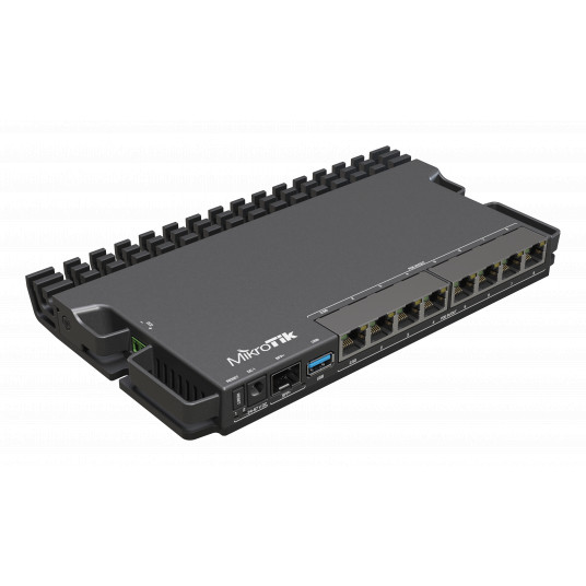 MikroTik RouterBOARD RB5009UPr+S+IN Bez Wi-Fi, maršrutētāja slēdzis, montējams uz statīva, 10/100/1000 Mbit/s, Ethernet LAN (RJ-45) porti 7, Mesh atbalsta Nr, MU-MiMO Nē, Nav mobilās platjoslas, SFP+ portu daudzums 1