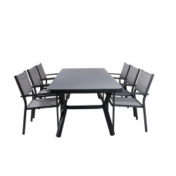 Āra galds Virya, Melnas kājas/Stikls+6 ēdamistabas krēsli Copacabana 