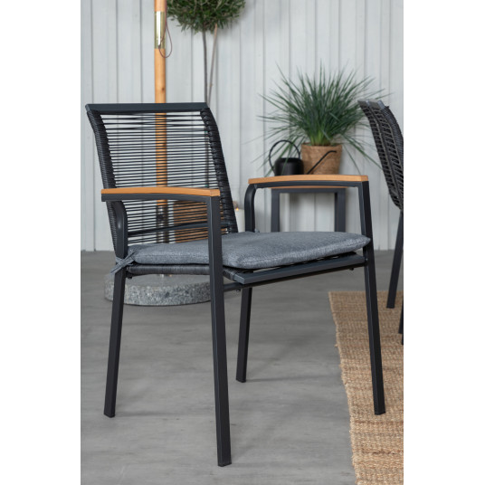 Āra galds Bois 205x90 cm, Melnas kājas/Acacia+6 ēdamistabas krēsli Dallas