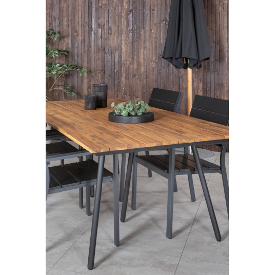 Āra galds Chan 200cm, Melnas kājas/Acacia+4 ēdamistabas krēsli Līmeņi
