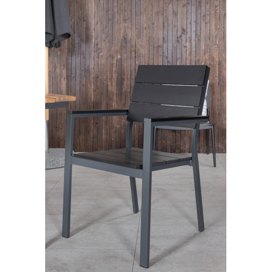 Āra galds Chan 200cm, Melnas kājas/Acacia+4 ēdamistabas krēsli Līmeņi