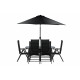Āra mēbeļu komplekts Brekki ar lietussargu+6 krēsli, Melns/Alumīnijs