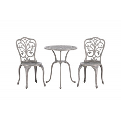 Āra mēbeļu komplekts Nandin, 2 krēsli + apaļš galds ø60 cm, Sudrabs