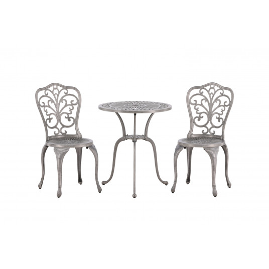 Āra mēbeļu komplekts Nandin, 2 krēsli + apaļš galds ø60 cm, Sudrabs