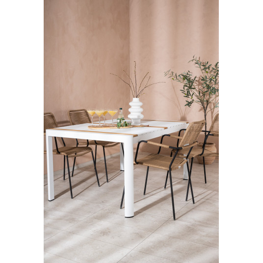 Āra galds Togo 150x100 cm, White/Teak+4 ēdamistabas krēsli Lindas
