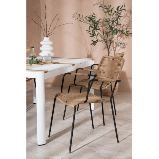 Āra galds Togo 150x100 cm, White/Teak+4 ēdamistabas krēsli Lindas