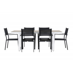 Āra galds Merlo, Balts + 6 ēdamistabas krēsli Copacabana, melns