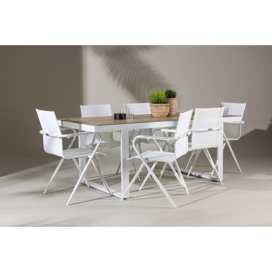Āra galds Merlo, Balts + 6 ēdamistabas krēsli Alina, White
