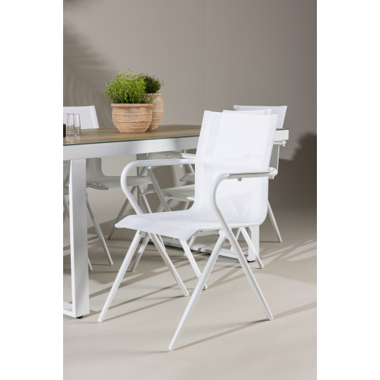 Āra galds Merlo, Balts + 6 ēdamistabas krēsli Alina, White