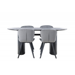 Pusdienu galds Isolde, 180x75cm, Melns + 4 krēsli Lilja, Melns/ Tumši pelēks