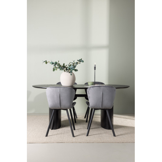 Pusdienu galds Isolde, 180x75cm, Melns + 4 krēsli Lilja, Melns/ Tumši pelēks