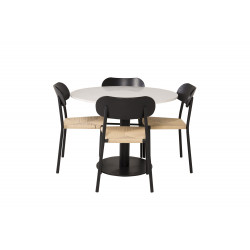 Pusdienu galds Razzia ø106cm, balts/melns + 2 krēsli Polly Black/Brown