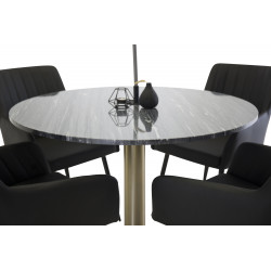 Pusdienu galds Estelle, ø106cm, pelēks marmors/bronza + 4 ēdamistabas krēsli Comfort Black