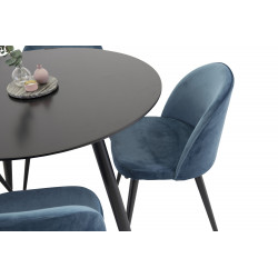 Ēdamistabas galds Plaza, ø100*H75cm, melns + 4 krēsli samts, zils/melns