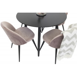 Ēdamistabas galds Plaza, Melns ø100xH75cm, + 4 krēsli Velvet Pink/Black