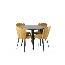 Pusdienu galds Plaza, Melns ø100*H75cm + 4 krēsli Limhamn, Dzeltens