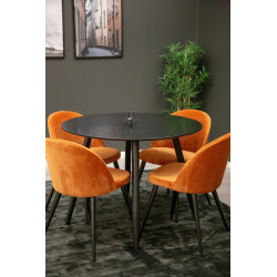 Pusdienu galds Plaza ø100*H75cm, Melns + 4 krēsli Velvet, Orange