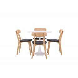 Pusdienu galds Hamden, Balts + 4 krēsli Sanjos Ozols/Melns