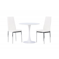 Pusdienu galds Hamden, Balts + 2 krēsli Pastill, Balts/Sudrabs